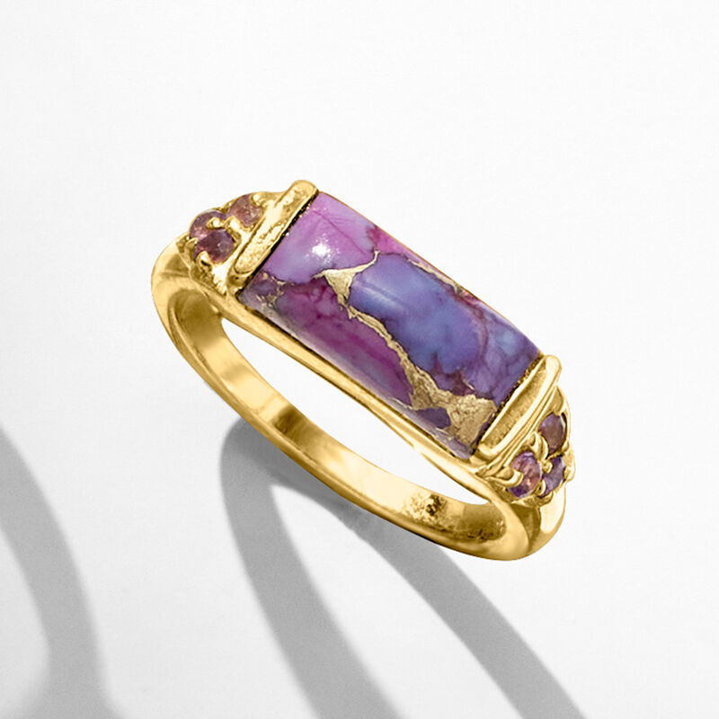 Purple Turquoise and .10 ct. t.w. Amethyst Ring in 18kt Gold Over Sterling image number 4