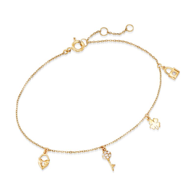 18kt Yellow Gold Multi-Charm Bracelet with CZ Accents image number 0