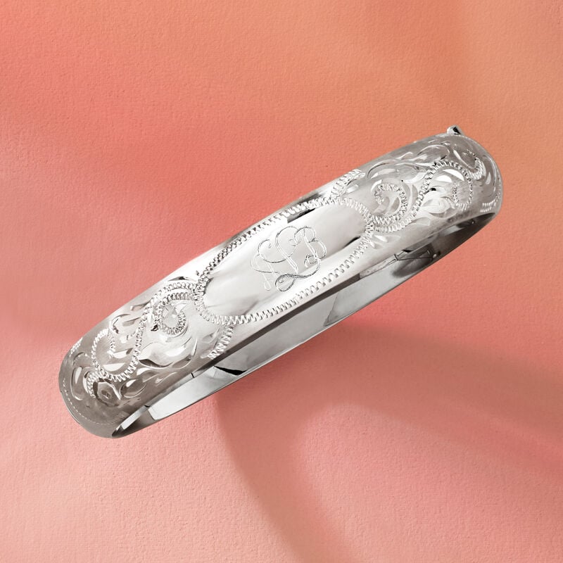Monogram Sterling Silver Scrollwork Bangle Bracelet. 7" image number 2