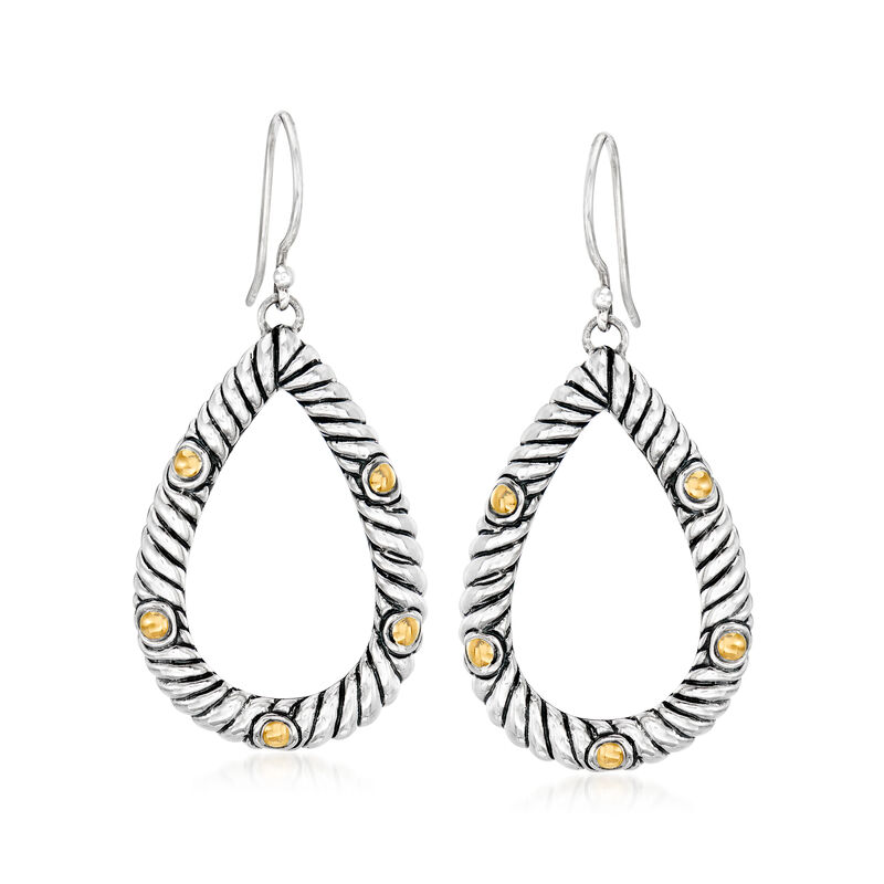 Oxidized Sterling Silver and 18kt Yellow Gold Open-Space Roped Teardrop Earrings image number 0