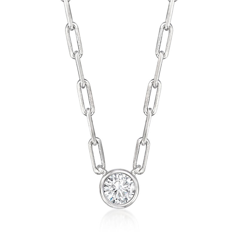 .20 Carat Bezel-Set Diamond Paper Clip Link Necklace in Sterling Silver. 18&quot; image number 1