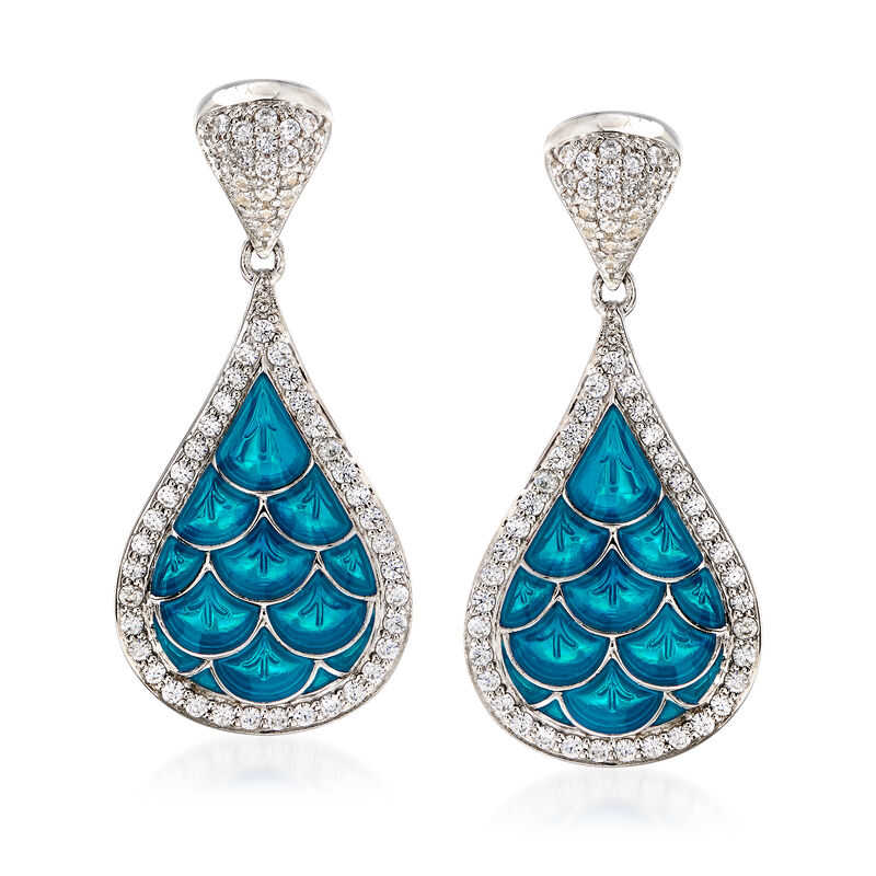 Belle Etoile &quot;Marina&quot; Sea-Blue Enamel and 1.20 ct. t.w. CZ Earrings in Sterling Silver image number 0