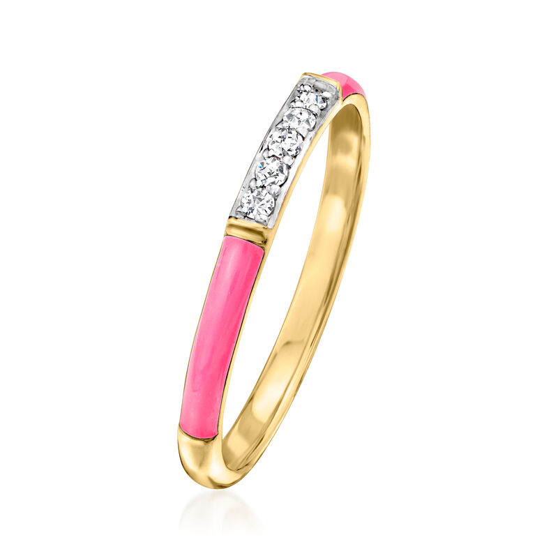 Pink Enamel Ring with Diamonds in 18kt Gold Over Sterling image number 2
