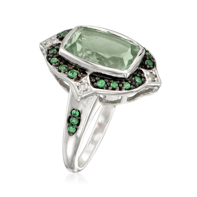 11.00 Carat Green Prasiolite and .38 ct. t.w. Multi-Gem Ring in Sterling Silver image number 2