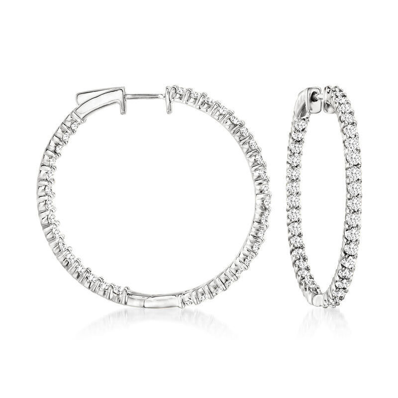 3.00 ct. t.w. Diamond Inside-Outside Hoop Earrings in Sterling Silver. 1 3/8&quot; image number 0