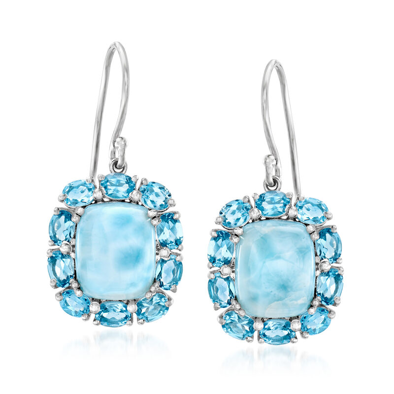 Larimar and 3.90 ct. t.w. Swiss Blue Topaz Drop Earrings in Sterling Silver image number 0