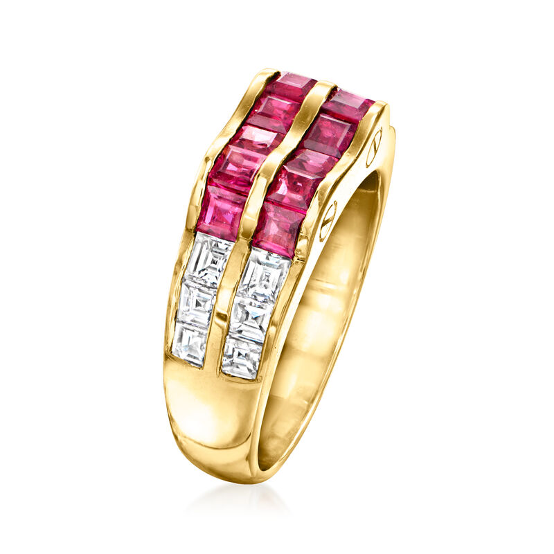 C. 1980 Vintage 1.79 ct. t.w. Ruby and 1.05 ct. t.w. Diamond Scalloped Ring in 18kt Yellow Gold. Size 6.5 image number 2