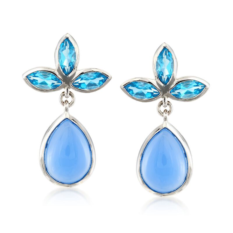 Blue Chalcedony and 4.20 ct. t.w. Swiss Blue Topaz Drop Earrings in Sterling Silver image number 0