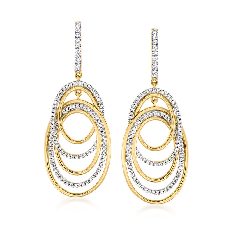 1.00 ct. t.w. Pave Diamond Oval-Link Drop Earrings in 14kt Yellow Gold  image number 0