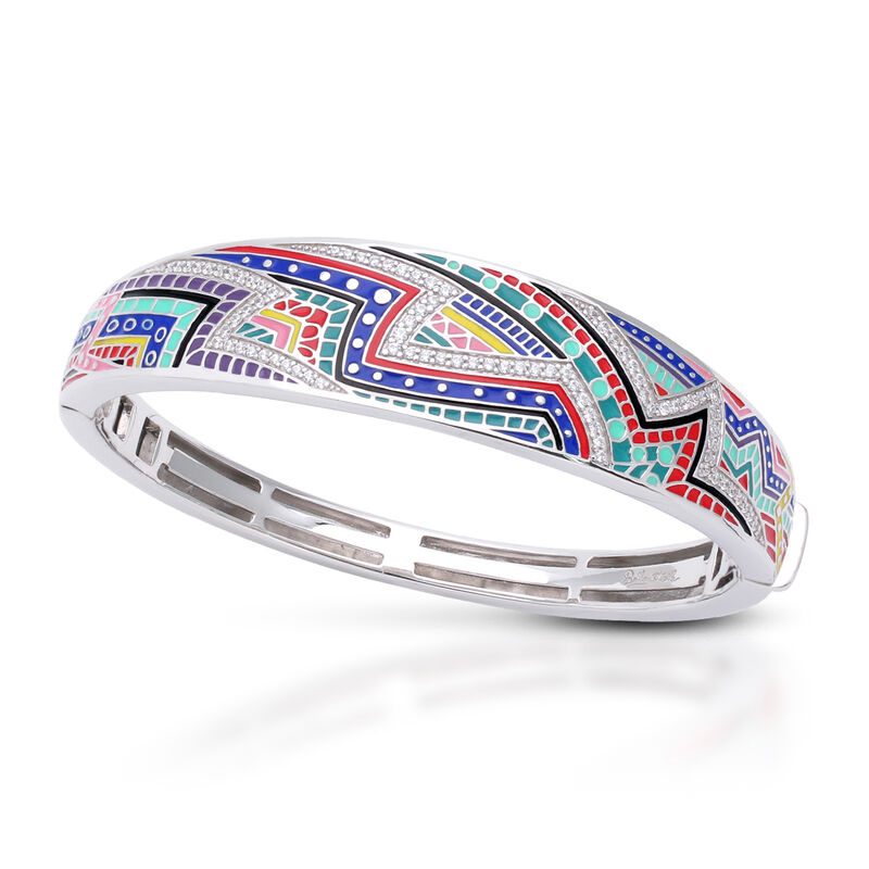 Belle Etoile &quot;Carnival&quot; Multicolored Enamel and 2.40 ct. t.w. CZ Bangle Bracelet in Sterling Silver image number 0