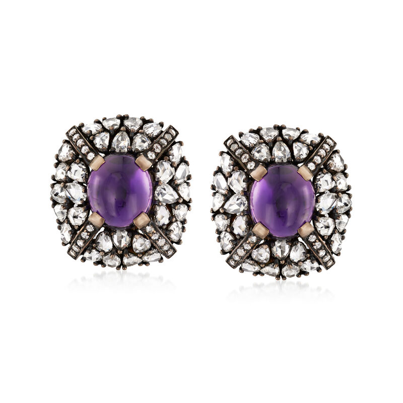 C. 1950 Vintage 7.20 ct. t.w. Amethyst and 7.40 ct. t.w. Diamond Earrings in 18kt White Gold image number 0