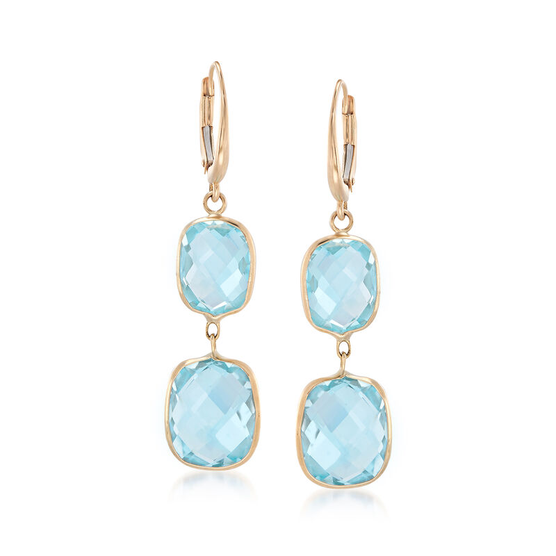 20.00 ct. t.w. Blue Topaz Drop Earrings in 14kt Yellow Gold image number 0