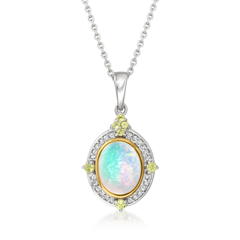 Ethiopian Opal, .10 ct. t.w. Diamond and .18 ct. t.w. Peridot Pendant Necklace in Sterling Silver with 14kt Yellow Gold image number 0
