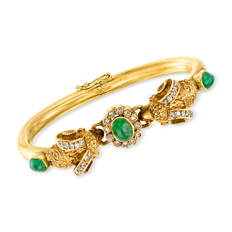 C. 1970 Vintage Lalaounis 2.57 ct. t.w. Multi-Gemstone and .80 ct. t.w. Diamond Double Ram Head Bangle Bracelet in 18kt Yellow Gold image number 0