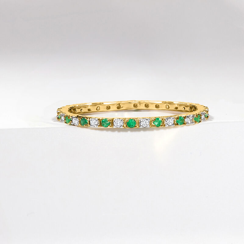 .15 ct. t.w. Emerald and .13 ct. t.w. Diamond Eternity Band in 14kt Yellow Gold image number 2