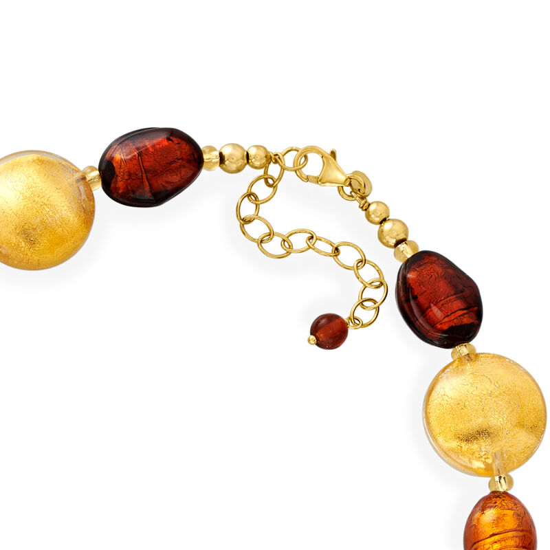 Italian Murano Glass Bead Necklace with 18kt Gold Over Sterling image number 3