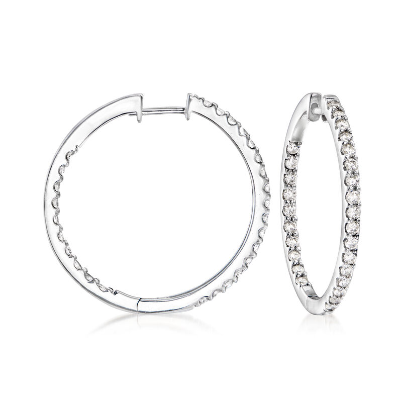 1.50 ct. t.w. Diamond Inside-Outside Hoop Earrings in 14kt White Gold. 1 1/8&quot; image number 0