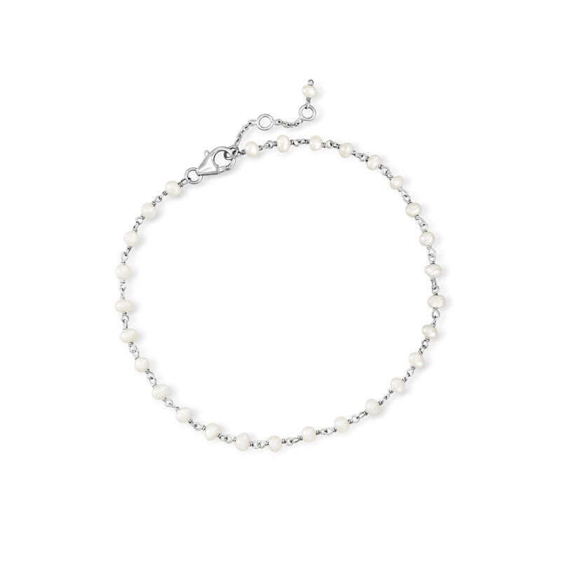 3.5-4mm Cultured Pearl Anklet in Sterling Silver. 9&quot; image number 0