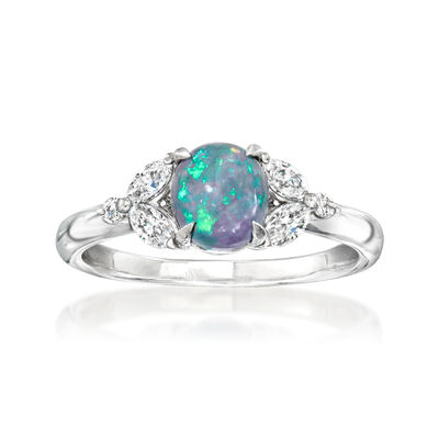 C. 2020 Vintage Black Opal Ring with .35 ct. t.w. Diamonds in Platinum