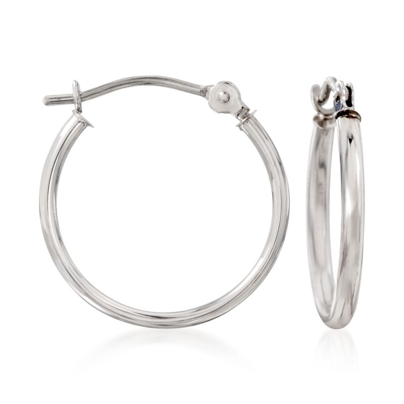 15mm 14kt White Gold Hoop Earrings image number 0