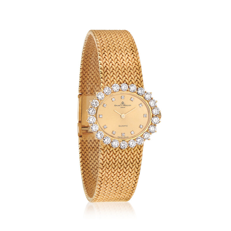 C. 1980 Vintage Baume et Mercier Women's 2.30 ct. t.w. Diamond Oval Face Watch in 18kt Yellow Gold. Size 7.25 image number 0