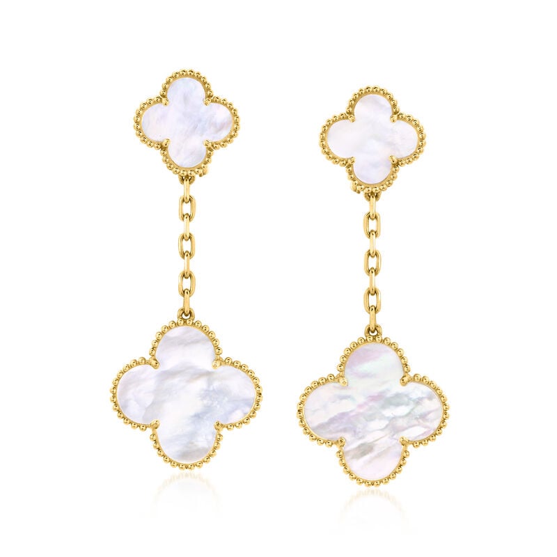 C. 2000 Vintage Mother-of-Pearl Clover Drop Earrings in 18kt Yellow Gold image number 0