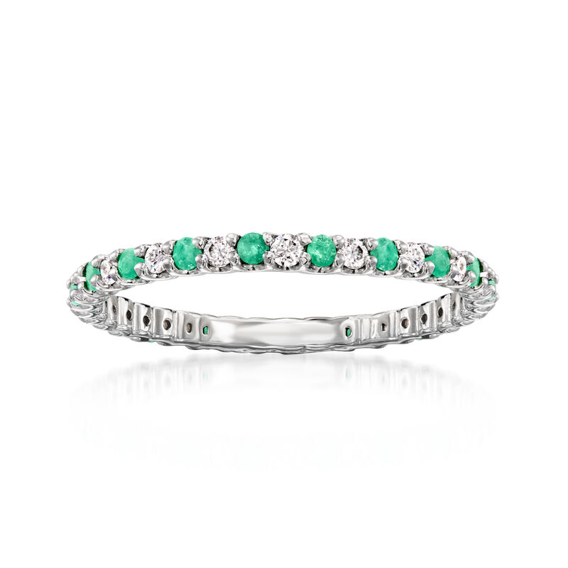 .20 ct. t.w. Emerald and .25 ct. t.w. Lab-Grown Diamond Eternity Band in Sterling Silver image number 0
