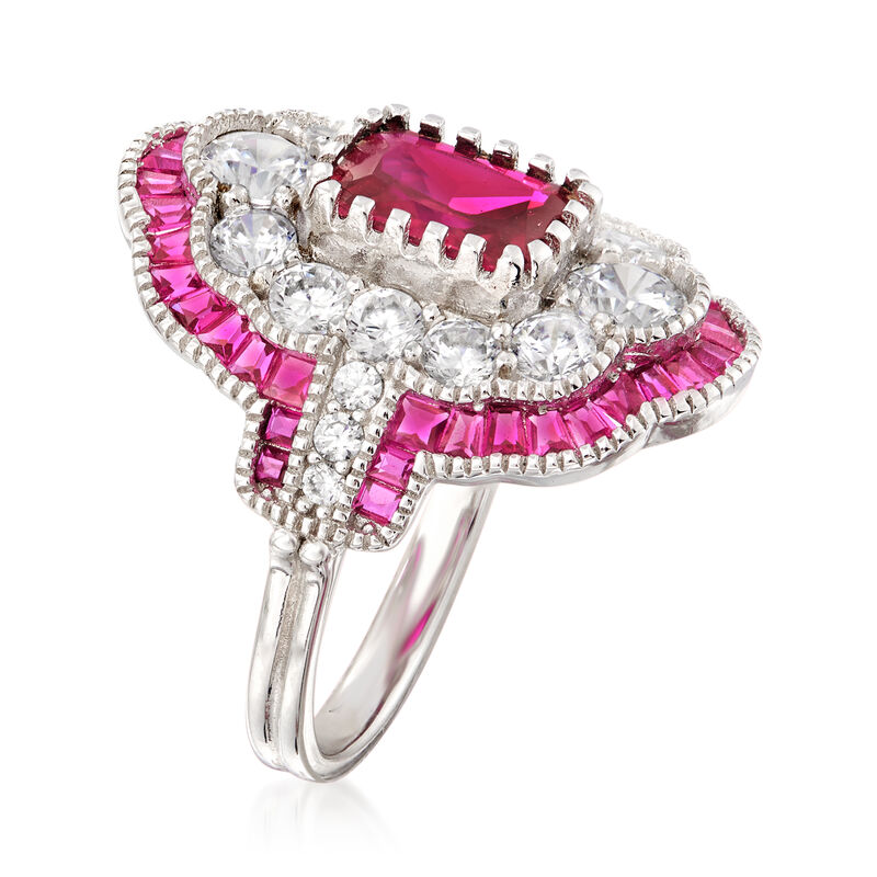 2.48 ct. t.w. Simulated Ruby and 1.55 ct. t.w. CZ Ring in Sterling Silver image number 2
