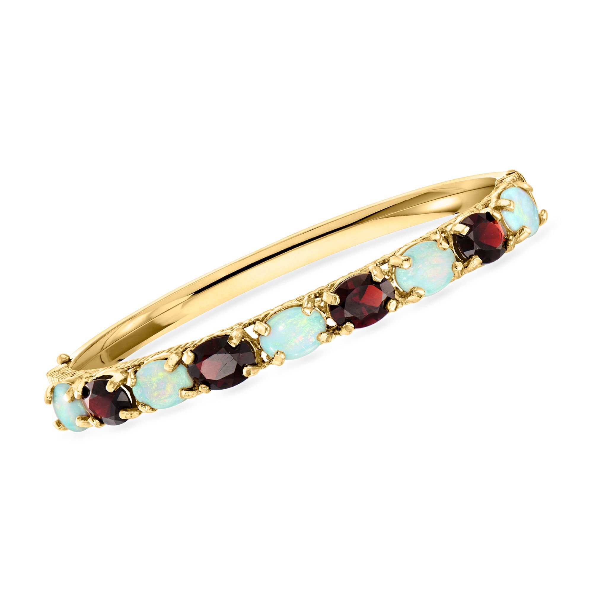 C. 1980 Vintage Opal and 5.20 ct. t.w. Garnet Bangle Bracelet in