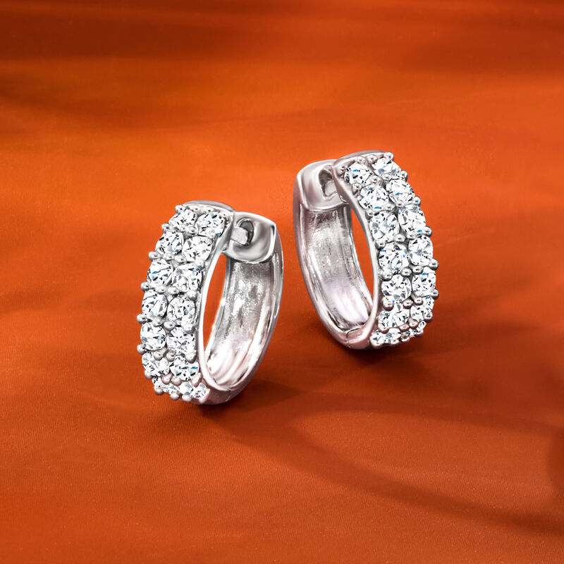 1.00 ct. t.w. Diamond Huggie Hoop Earrings in Sterling Silver. 1/2&quot; image number 3