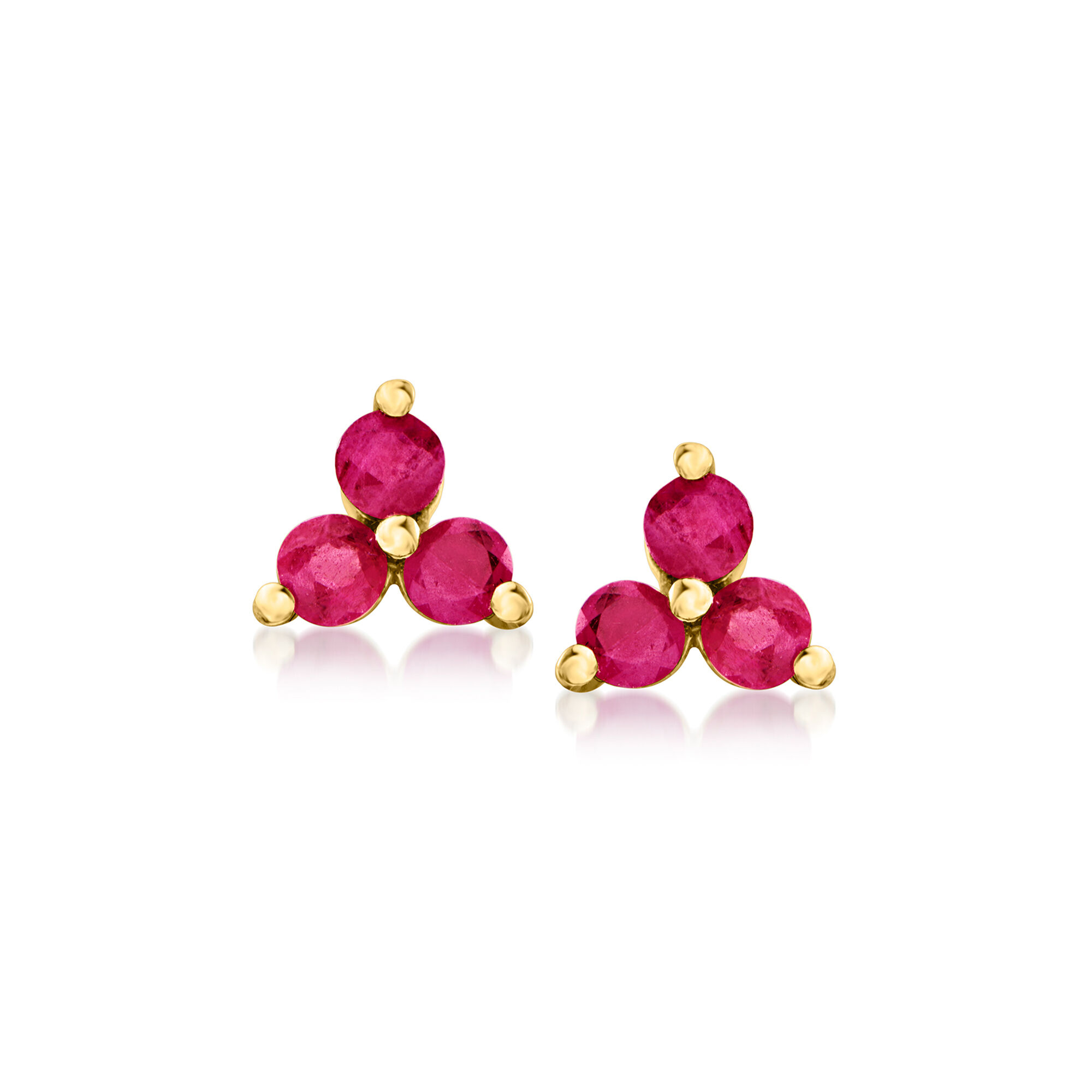 20 ct. t.w. Ruby Three-Stone Stud Earrings in 14kt Yellow Gold