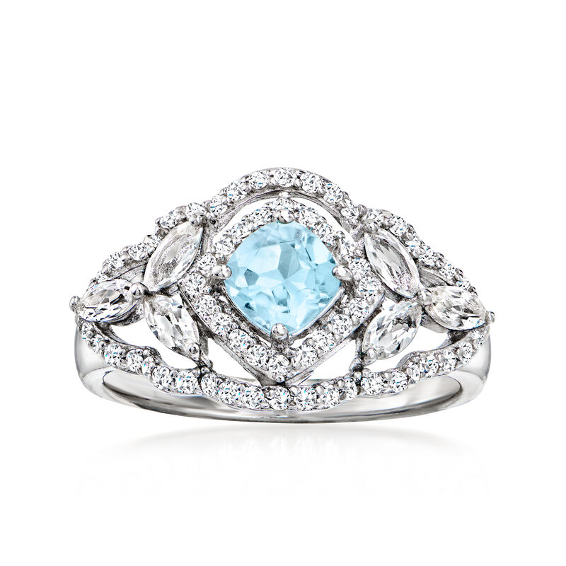.60 Carat Sky Blue Topaz and .60 ct. t.w. White Topaz Ring in Sterling Silver image number 0