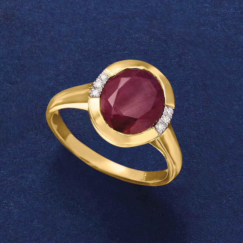 5.00 Carat Ruby Ring with Diamonds in 14kt Yellow Gold image number 3