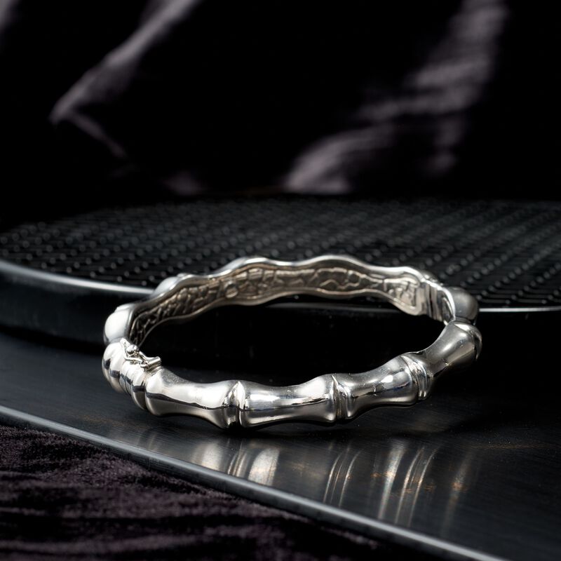 Italian Sterling Silver Bamboo-Style Bangle Bracelet image number 3
