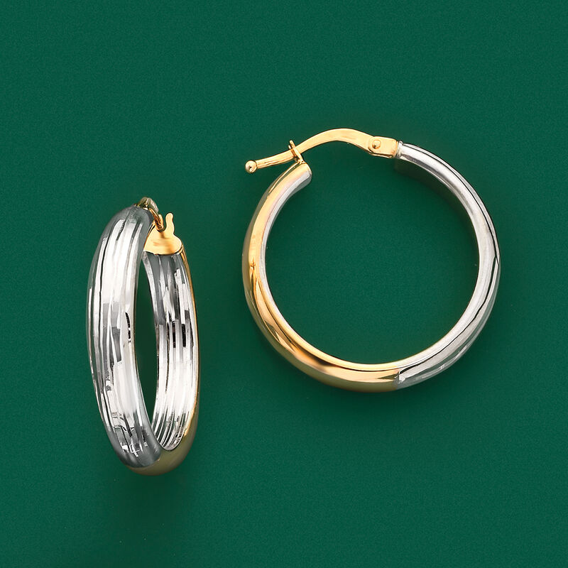 Italian 14kt Two-Tone Gold Inside-Outside Hoop Earrings image number 2