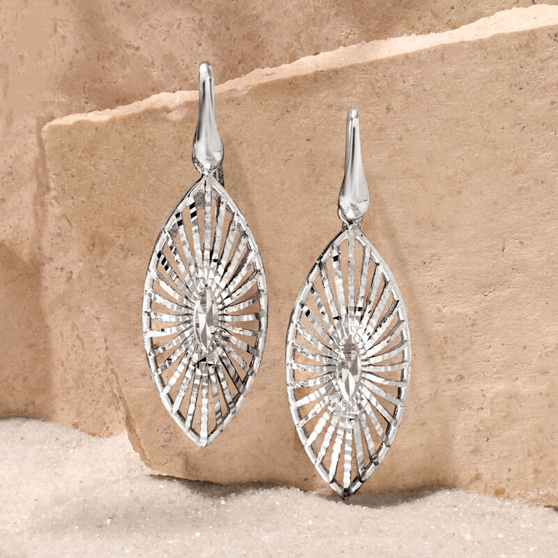 Italian Sterling Silver Diamond-Cut Navette Drop Earrings image number 2