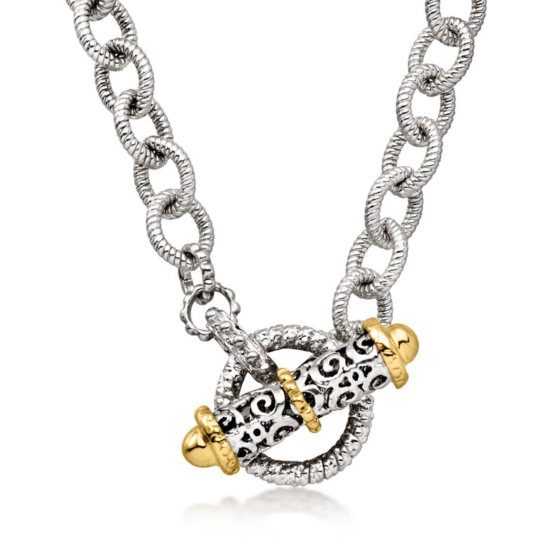 C. 1990 Vintage Sterling Silver and 18kt Gold Over Sterling Link Toggle Necklace. 18" image number 0