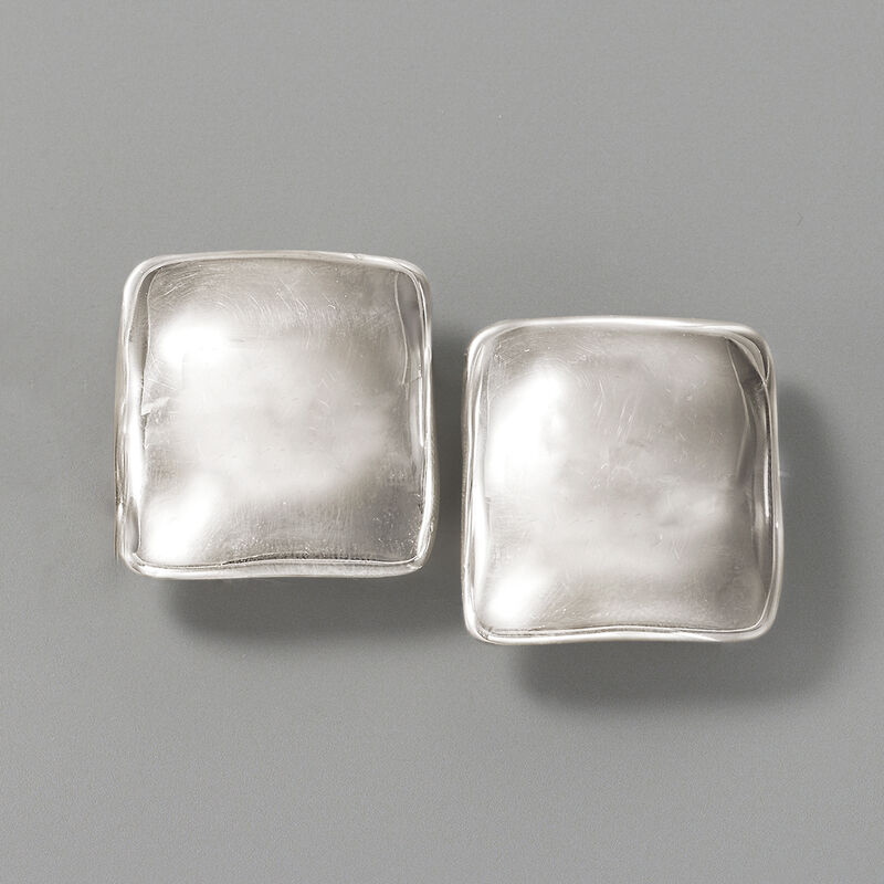 Sterling Silver Large Square Clip-On Earrings image number 3