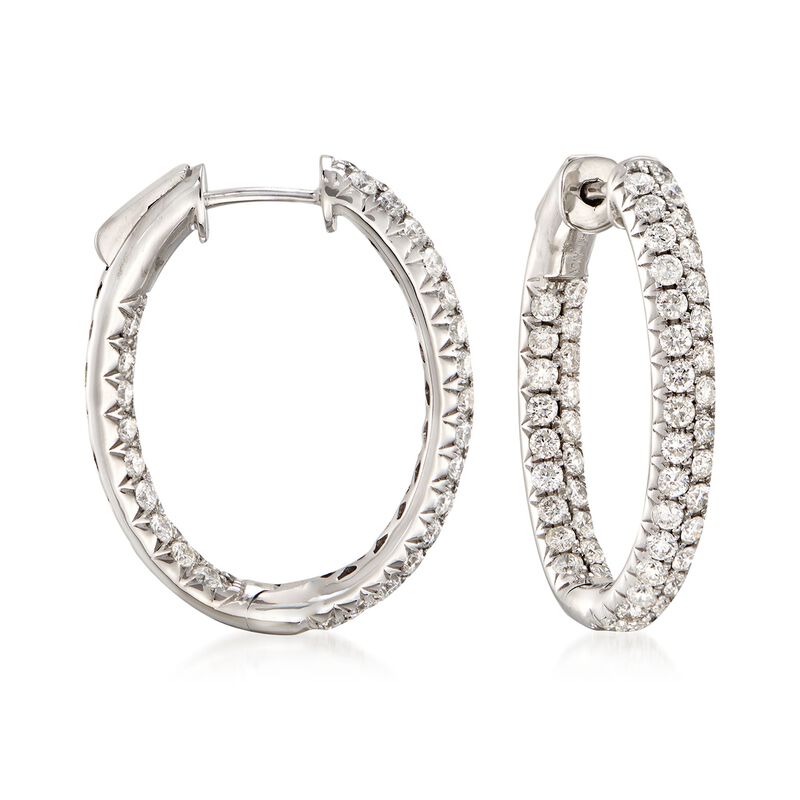 2.00 ct. t.w. Diamond Inside-Outside Hoop Earrings in 14kt White Gold. 1&quot; image number 0