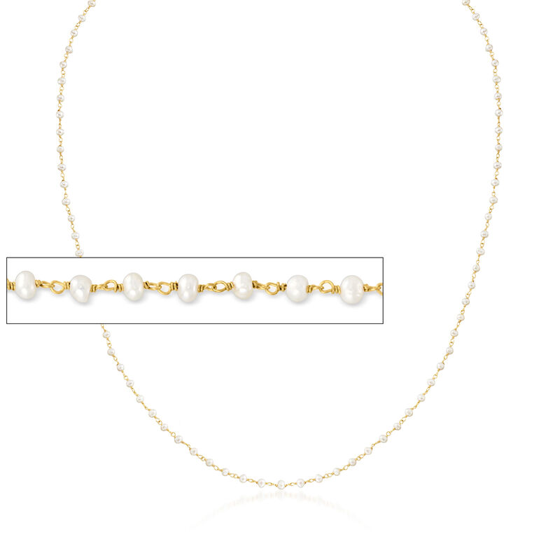 2-In-1 Small Cultured Pearl Necklace and Eyeglass Chain in 18kt Gold Over Sterling image number 0