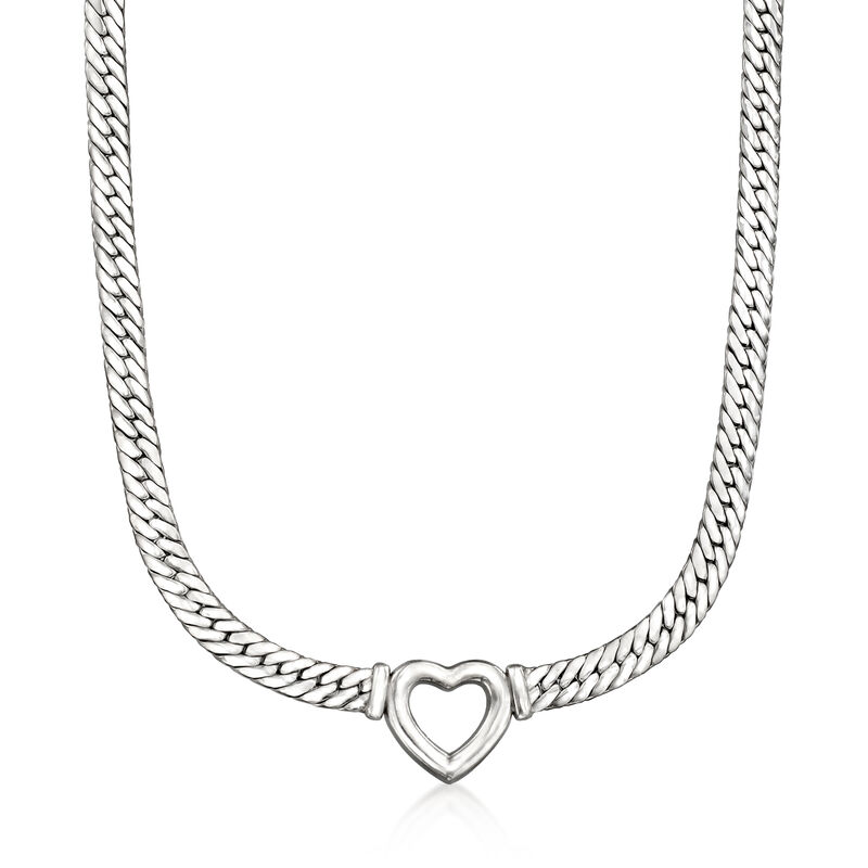 Sterling Silver Cuban-Link Heart Necklace image number 0