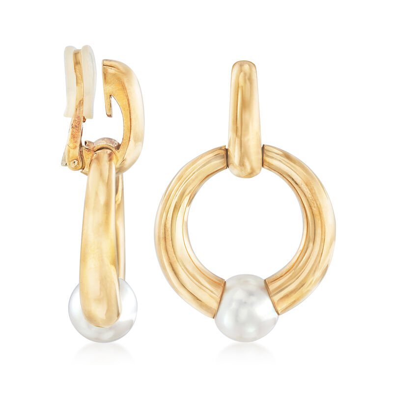 C. 1994 Vintage Cartier 8.3mm Cultured Pearl Doorknocker Earrings in 18kt Yellow Gold image number 2