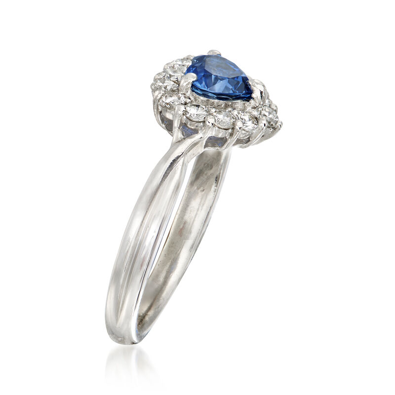 C. 2000 Vintage .87 Carat Sapphire and .36 ct. t.w. Diamond Heart Ring in Platinum image number 2