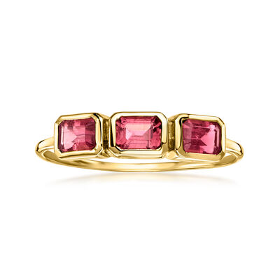 .40 ct. t.w. Pink Tourmaline Three-Stone Ring in 10kt Yellow Gold