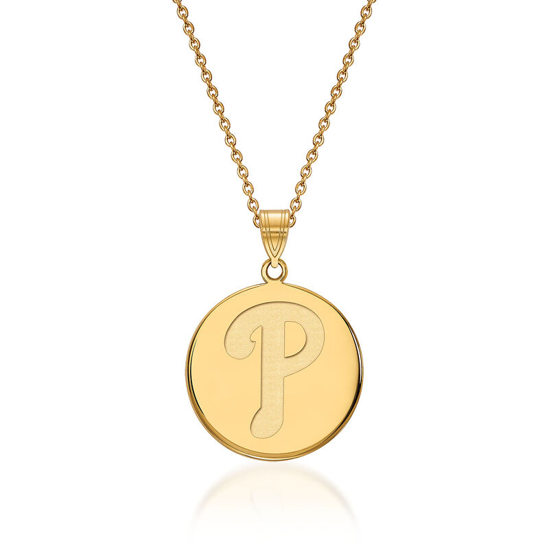 14kt Yellow Gold MLB Philadelphia Phillies Disc Pendant Necklace. 18&quot; image number 0