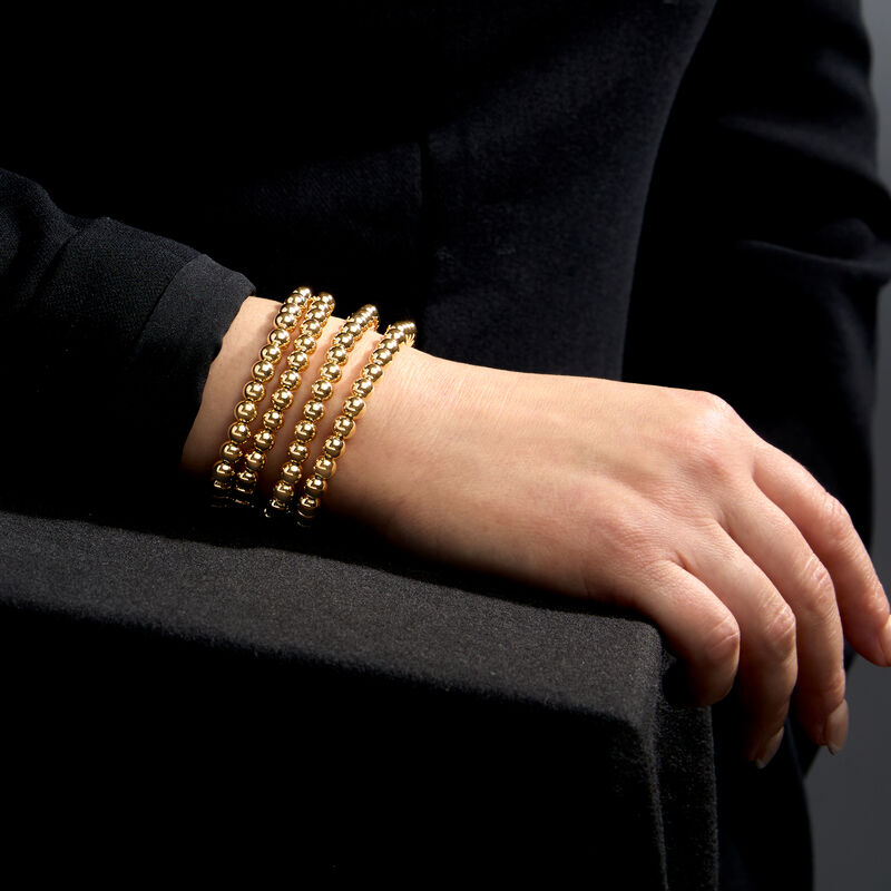 Italian 6mm 18kt Gold Over Sterling Bead Stretch Bracelet image number 3