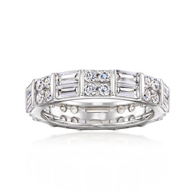 2.80 ct. t.w. Baguette and Round CZ Eternity Band in Sterling Silver