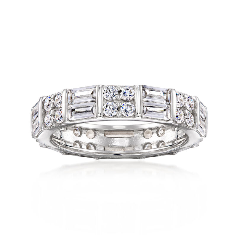 2.80 ct. t.w. Baguette and Round CZ Eternity Band in Sterling Silver image number 0