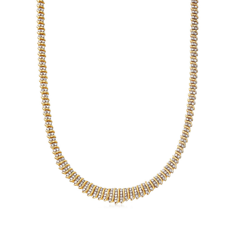 C. 1980 Vintage 4.00 ct. t.w. Diamond S-Link Tennis Necklace in 10kt Yellow Gold. 16&quot; image number 0