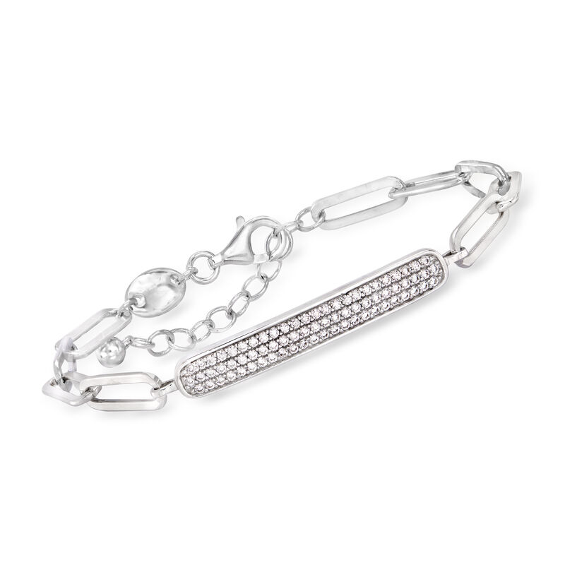 Charles Garnier 1.10 ct. t.w. CZ Bar Paper Clip Link Bracelet in Sterling Silver. 6.75&quot; image number 0